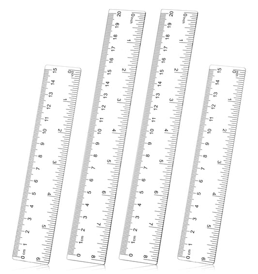 4 Pcs Ruler 15cm 20cm, Transparent Plastic Ruler Set Dual Scale for Offices