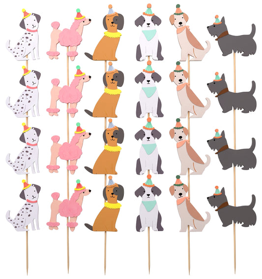 24 Pcs Dog Cupcake Toppers, Puppy Cake Topper Clear Cute Puppy Pattern
