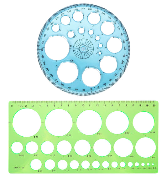 2 Pcs Circle Stencil, Circle Template for Drawing Multi-Function Circles Stencil Ruler, Large & Small Sizes for Studying, Designing, Office Use, Perfect for Painting & Drafting, Plastic