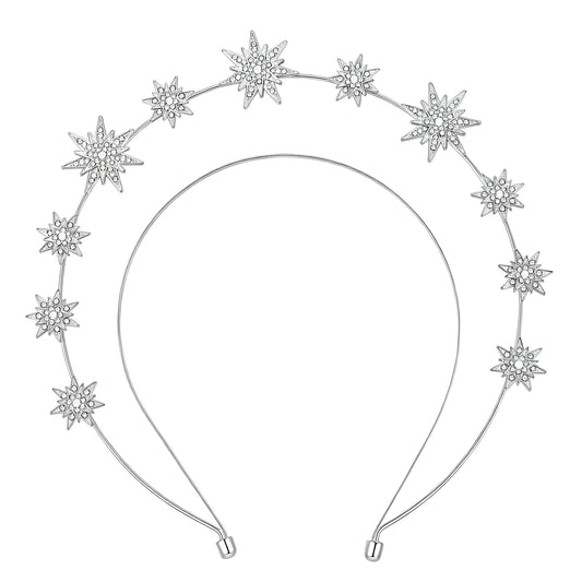 Guduling Star Crown,Silver Star Headband,Sparkly Tiara for Bridal Wedding,C