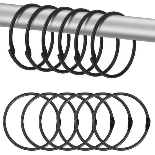 Guduling 12 Pcs Black Shower Curtain Hooks,Rustproof Black Curtain Rings,Metal Shower Curtains Rings for Bathroom, Showers Liners & Windows, Modern Matte Finish for Home Decor