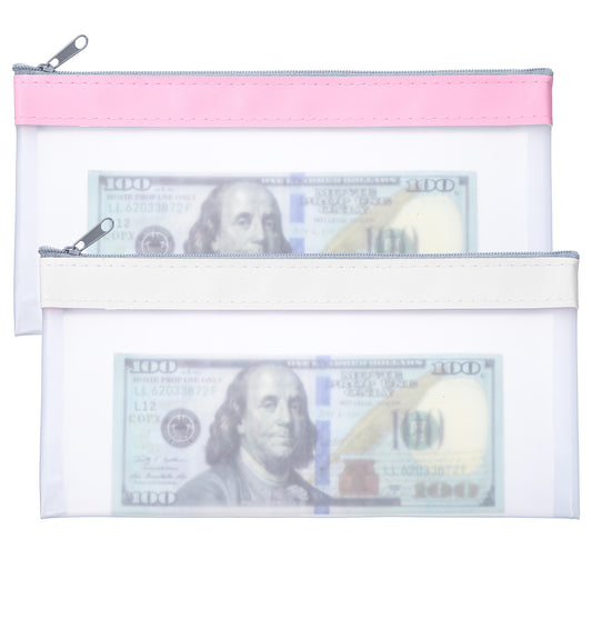 2 Pcs Clear Money Bag, Money Bags With Zipper