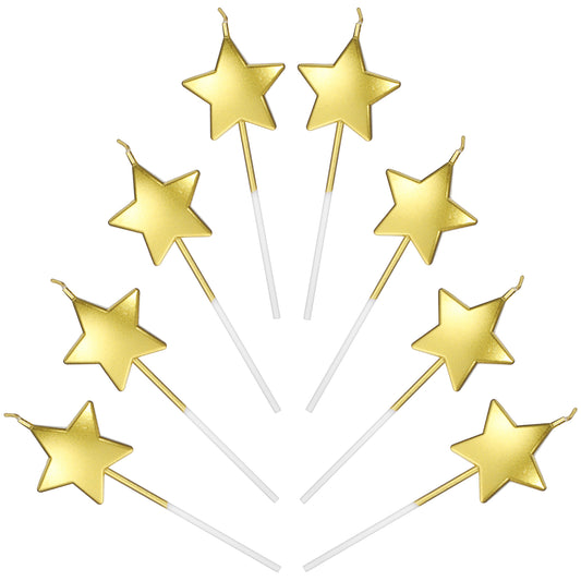 Oruola 10pcs Star Birthday Candles,Sparkling Gold Star Birthday Candles for Birthday Wedding Party Cupcakes Topper Decorations, Gold Star Candles Birthday Cake,Elegant Design for Celebrations