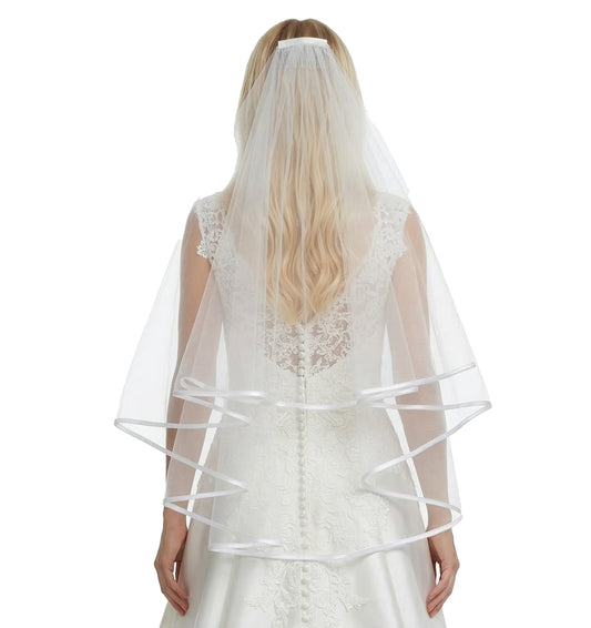 ValueBargain 1 Pcs Wedding Veil for Bride, 2 Tier Bridal Veil with Comb for Bridal Shower Bachelorette Hen Night (White, 60 x 80 cm)