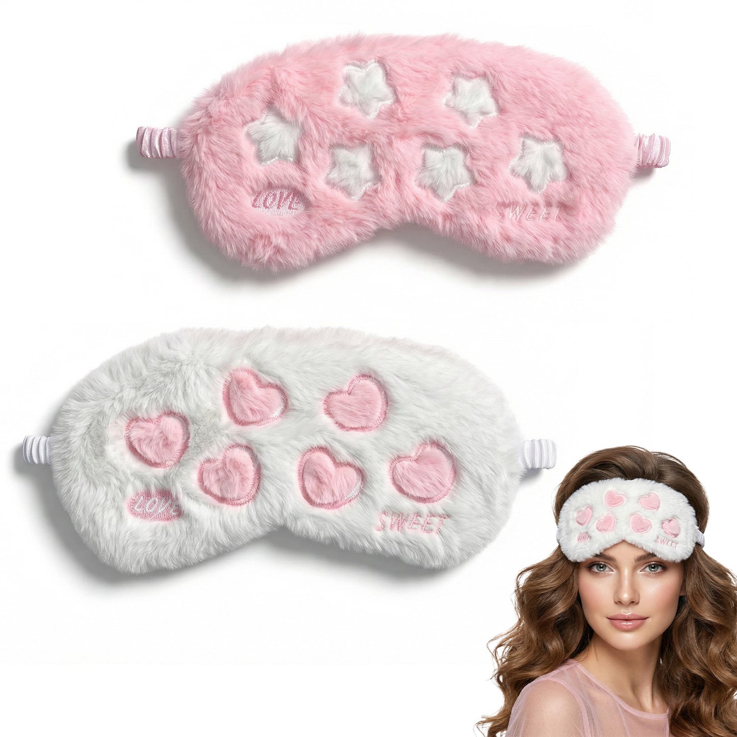 Guduling 2 Pcs Eye Mask for Kids,Comfortable Sleep Mask Kids,Kid Eye Masks for Sleeping,Sleep Masks Plush Blindfold Satin Back Faux Fur for Kid Women Men Travel Nap
