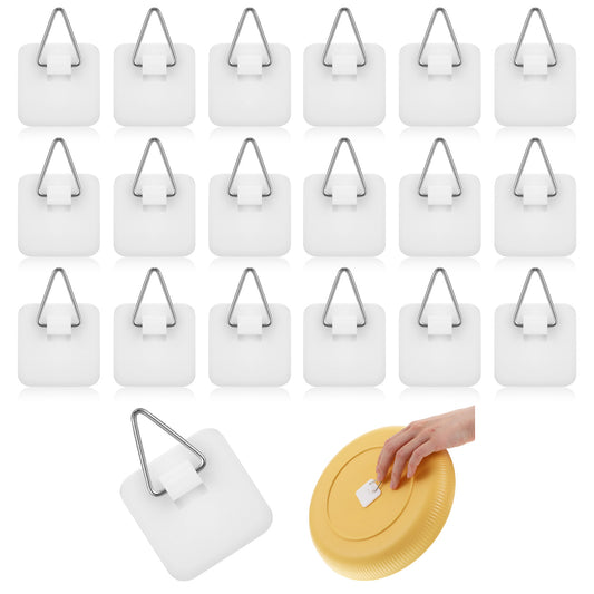 Classicseali 20pcs No Nails Picture Hooks, Adhesive Picture Hooks with Adhesive Backing, No Nails Required, Quick Stick Pictures Hangers, for Pictures Frames, Foam Board, and Wall Art,Square