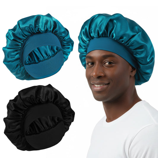 ValueBargain 2 Pcs Bonnet for Men, Silk Bonnet Men Satin Hair Cap for Locs & Braids, Lightweight Cap for Curly Hair Protection