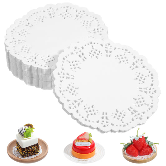 Classicseali 300PCS Doilies Lace Paper, 3.5in Disposable Doily Round, Oil-Proof Round Dollies Lace Paper, for Buffet Cake Food Party Wedding Tableware Decoration, White