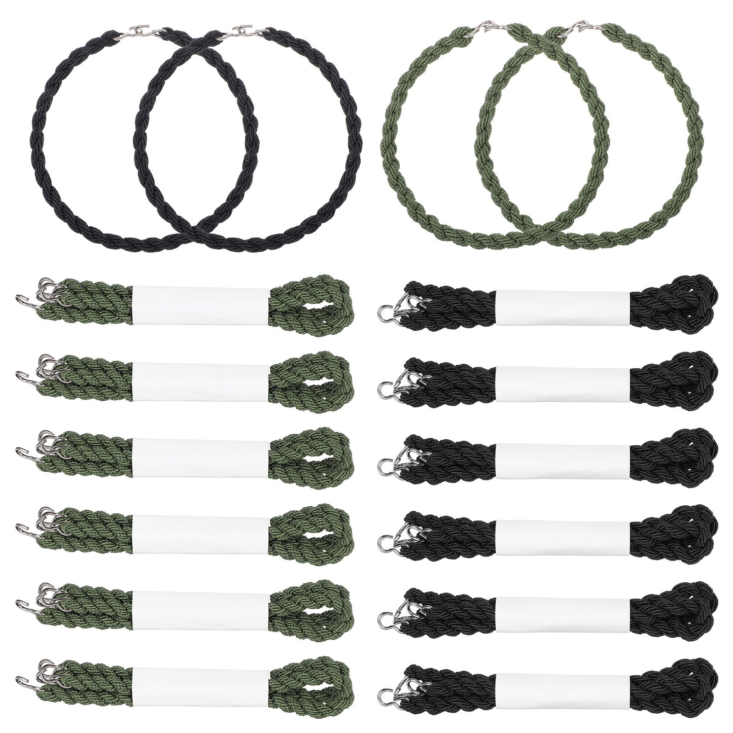 oruola 12pcs Trouser Twists Military, Elastic Boot Bands Twists Leg Ties, Durable Boot Straps Leg Ties with Metal Hooks for Outdoor Activities, Hiking, Camping, Cycling (Black, Green)