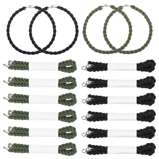oruola 12pcs Trouser Twists Military, Elastic Boot Bands Twists Leg Ties, Durable Boot Straps Leg Ties with Metal Hooks for Outdoor Activities, Hiking, Camping, Cycling (Black, Green)