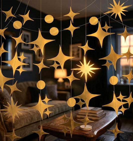 3 Pcs * 3 Meters Gold Star Garland, Sparkling Hanging Paper Decoration for Party (30m)