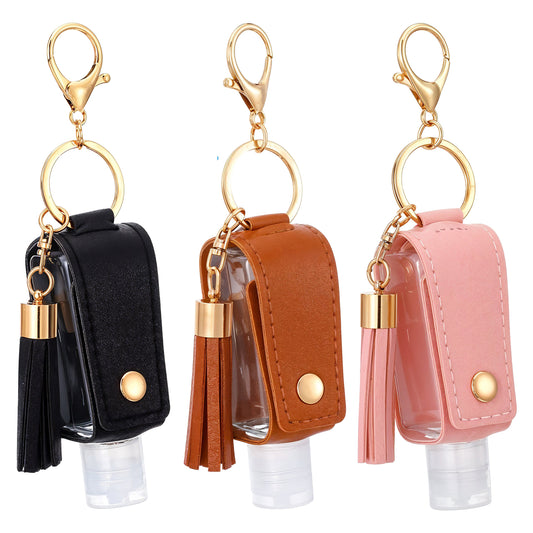 Guduling 3 Pcs Hand Sanitiser with Clip,30 ml Hand Sanitiser Keyring, with Clip – Refillable Mini Hands Sanitizer Keychain for Travel, Lotion, Liquid Soap or Shampoo (Black, Pink, Brown)