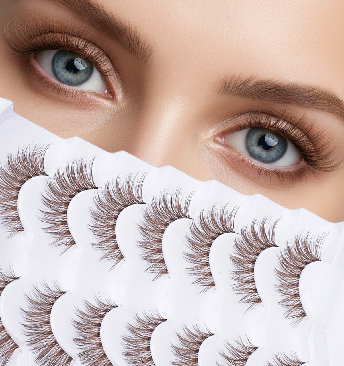 7 Pairs Brown Strip Lashes Natural Look, Brown False Eyelashes Faux Mink