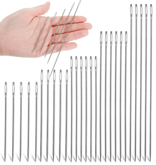 25PCS Sewing Needles Large Eye, 5 Sizes Long Sewing Needles Large Sewing Needles Set for Leather Repair, Canvas, Carpet, Cushion, Curtain Stitching, and DIY Crafts (3", 3.5", 4", 5", 6")