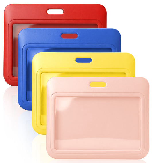 4 Pack Horizontal ID Badge Holder, Double Sided Hard Plastic Card Protector, Waterproof for Office, School ID, Credit Cards & Proximity Key Cards