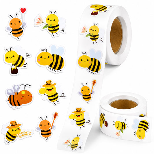 Oruola 1000pcs Bee Stickers,8 Styles of Bee Stickers for Kids,for Water Bottles,Laptop,Phone,Bees Themed Party Envelope Seals Sticker