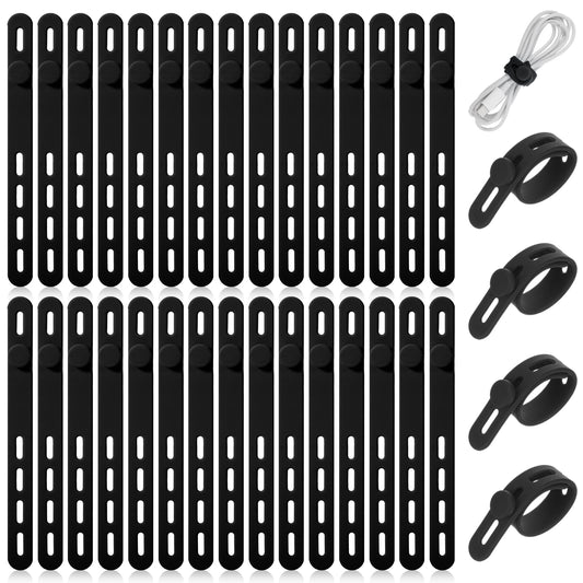 Classicseali 30 Pcs Silicone Cable Ties Reusable,Multipurpose Silicone Cord Ties,13mm Reusable Silicone Cable Ties,Adjustable Locking Buckle for Home & Office Cord Management,Black