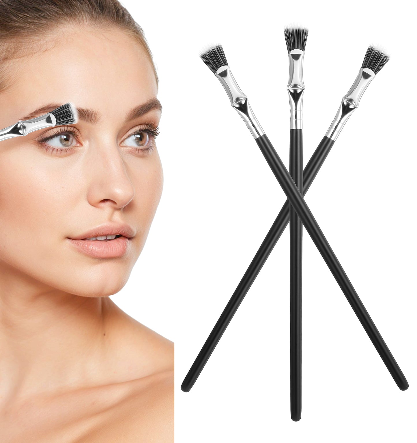 Lash Brush, 3 Pcs Folding Angled Fan Shaped Mascara Brush, Precision Eyelash Brushes for Upper and Lower Lashes, Multifunctional Makeup Tool for Easy Application