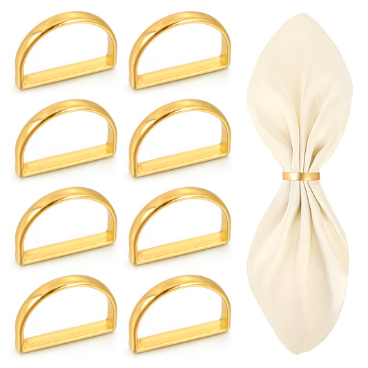 Oruola 8 Pcs Gold Napkin Rings,Semicircle Metal Napkin Buckles,Gold Napkin Rings Set for Weddings, Candlelight Dinner, Birthday, Anniversary, and Holiday Party Table Settings Decoration