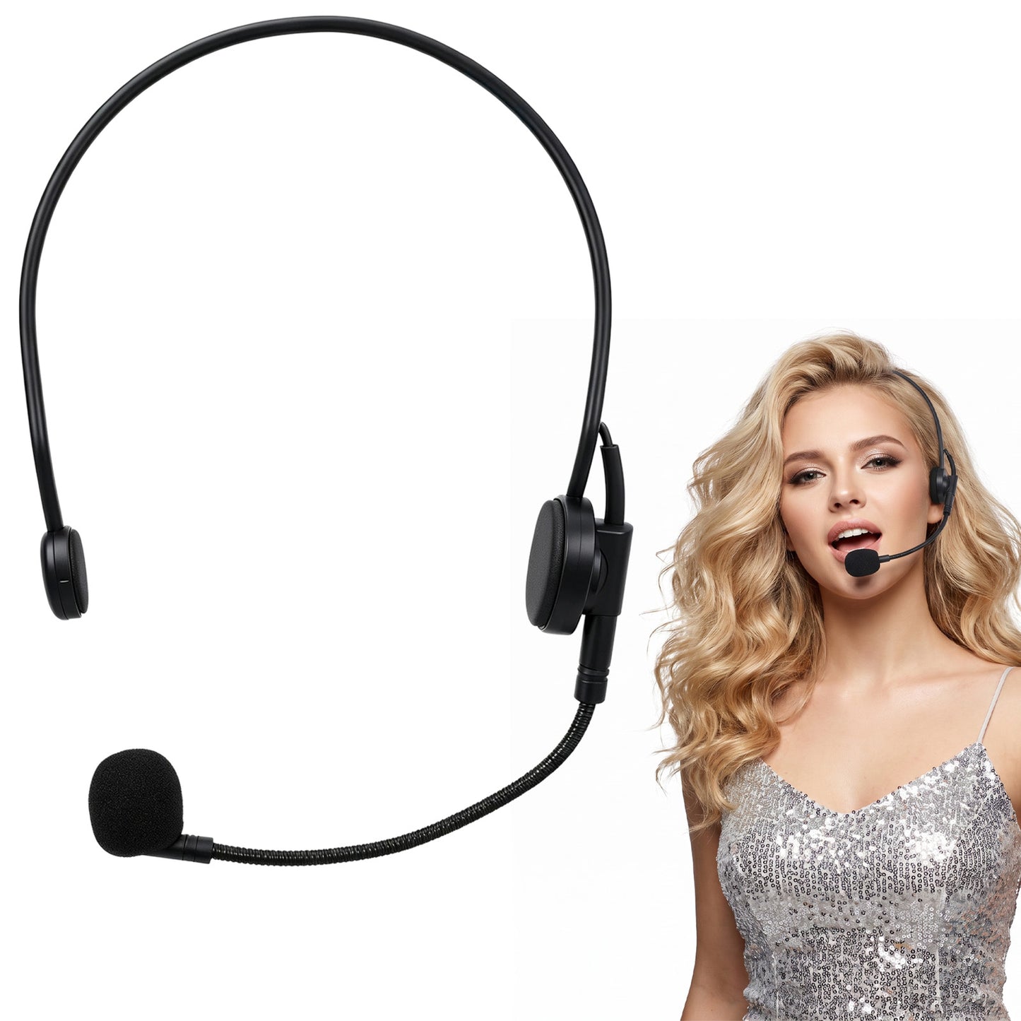 Elegaperma Fake Headset with Microphone, Plastic & Iron Microphone Headset Prop Costume Cosplay Accessories for Rockstar Singer Costume, Halloween Music Party Outfit Accessories (Black)