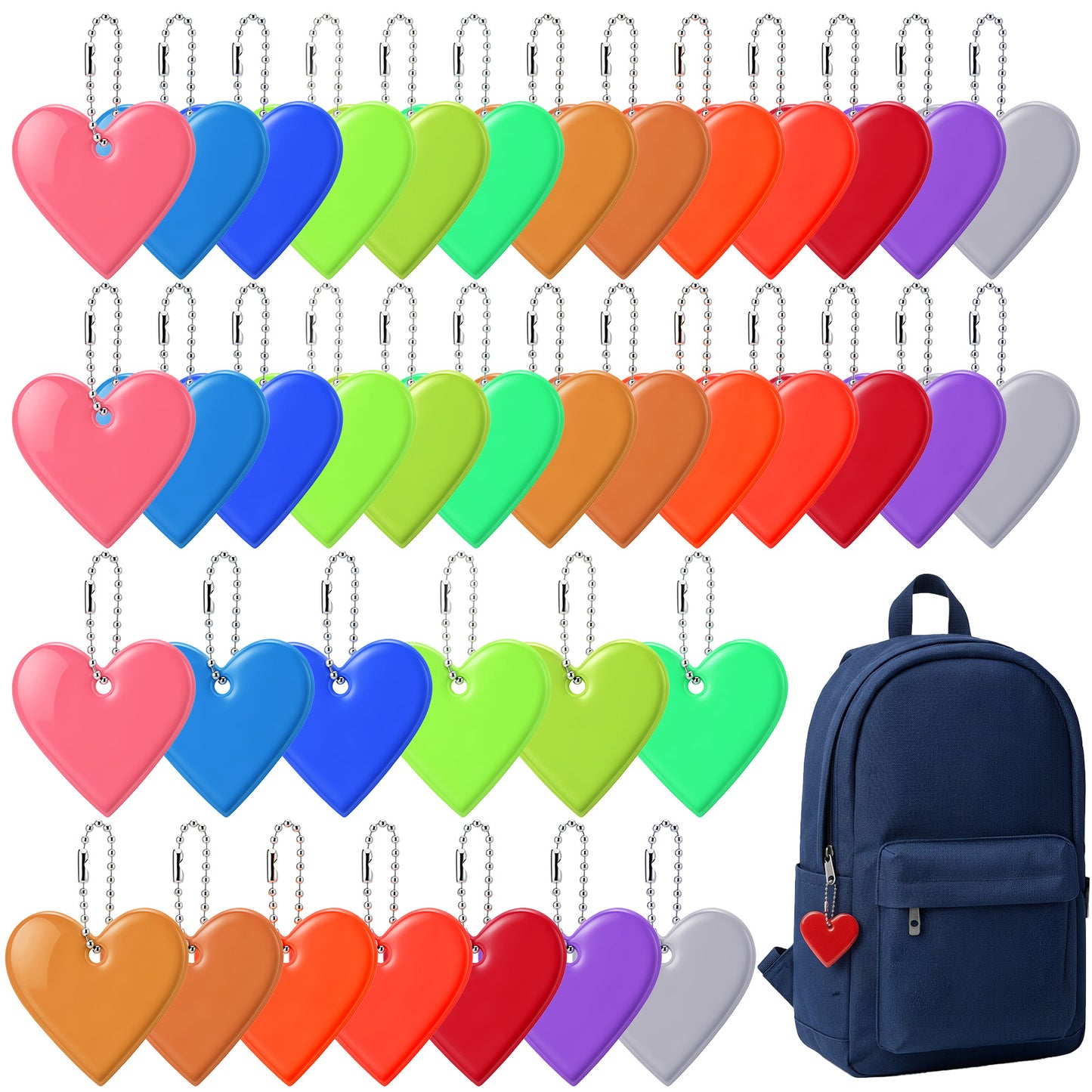 guduling Elegaperma 40pcs Reflective Keyrings for Bags, Waterproof Safety Reflector Pendants with Chains, Reflective Keyrings for Kids Backpacks, Walking, Running, Cycling