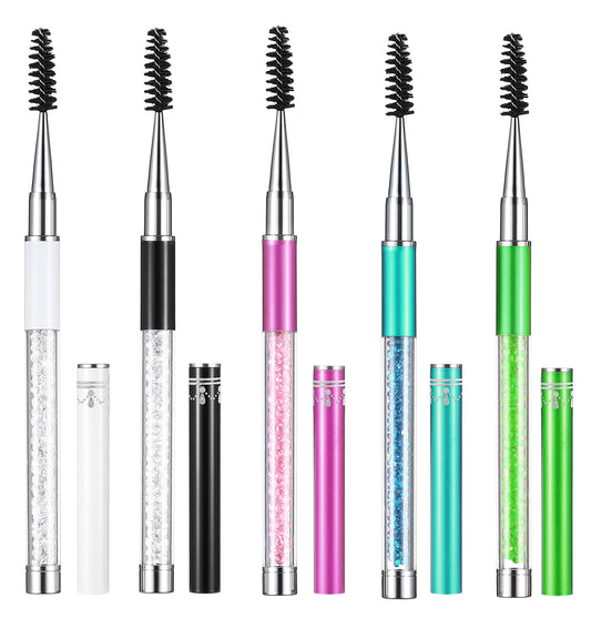 Mascara Wands with Cap, 5pcs Reusable Spoolie Brushes for Women Girls, Portable Multicolor Eyelash Comb for Extensions Travel Makeup (Blue Pink Green White Black)
