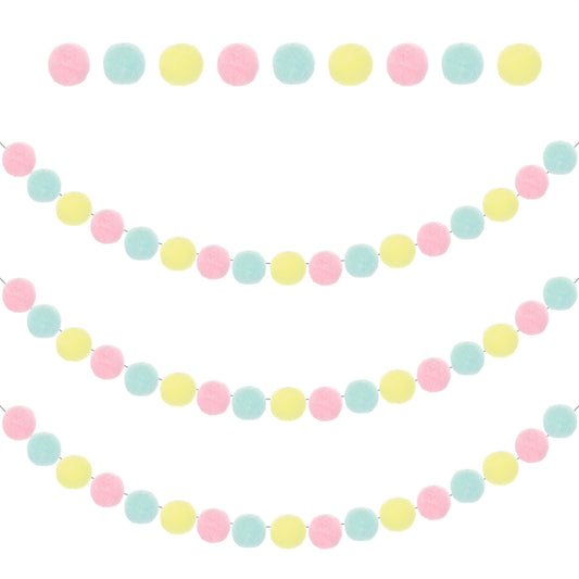 Guduling 3 Pcs Pom Pom Garland,Colored Poms Bunting,3 color Rainbow Felt Ball Garland, 90 Balls Christmas Hanging Supplies for Mothers Day, Birthday Party Full Autumn Christmas Tree Decor