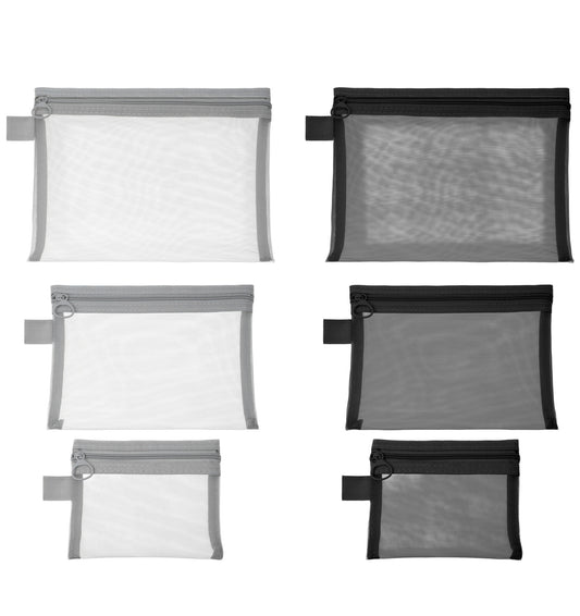 6 Pack Cosmetic Pouch, Mesh Pouch with Zipper for Storage 20X30cm
