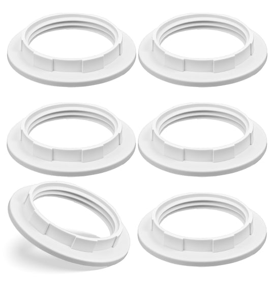 6 Pack Lamp Shade Adapter Ring White Light Socket Retaining Ring for E26/E27 Standard Base Lamp Holder, Lamp Socket Replacement Parts (OD 58mm, ID 38mm, Fits 1.5 Inch Threads)