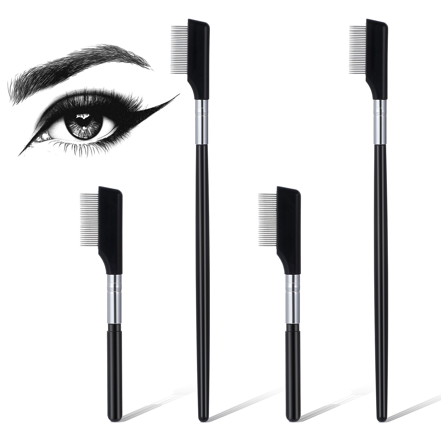 Guduling 4pcs Eyebrow Comb, 2 Sizes Metal Eyelash Comb Separator, Brow Brushes, Portable Eyelash Separator for Eyelashes and Eyebrows, Suitable for Beauty Makeup Beginners, Black