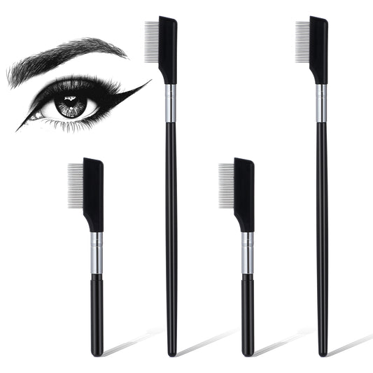Guduling 4pcs Eyebrow Comb, 2 Sizes Metal Eyelash Comb Separator, Brow Brushes, Portable Eyelash Separator for Eyelashes and Eyebrows, Suitable for Beauty Makeup Beginners, Black