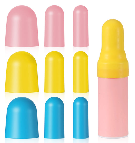 Thrymme 9 PCS Silicone Bottle Covers, 3 Sizes Elastic Travels Silicone Bottle Caps, Toiletries Protection for Luggage (Yellow, Pink, Blue)
