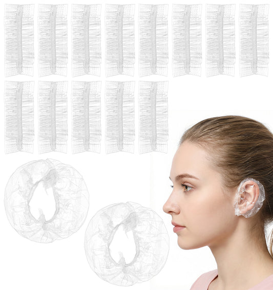 200 Pcs Waterproof Ear Covers, Disposable Ear Protectors for Shower & Hair Dye, PE Plastic Ears Covers (White Transparent, 13 cm)