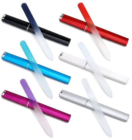6 Pack Glass Nail Files with Case, Glass Nail Files for Natural Nails, Portable Double Sided Premium Nails Filer for Natural, Pedicure, Artificial