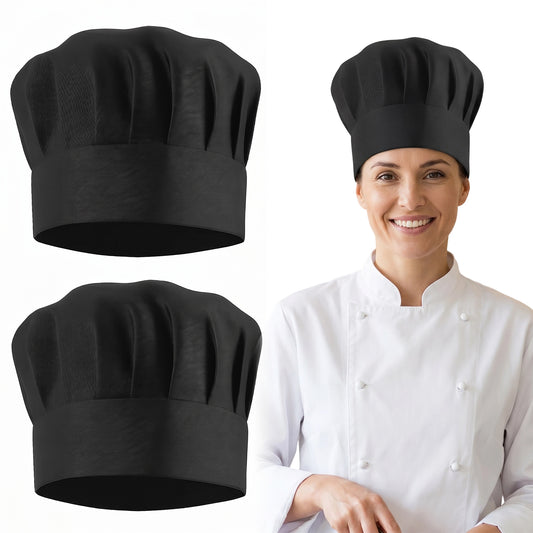 Elegaperma 2 Pcs Chefs Hat, Adjustable Chef Hats, Breathable Chefs Hats for Adults Chef Hats for Men Chef Hat Women Black